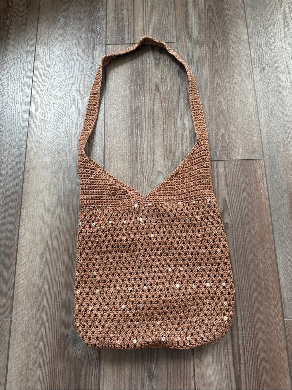 The Sak Brown Crochet Sequin Hobo Shoulder Bag